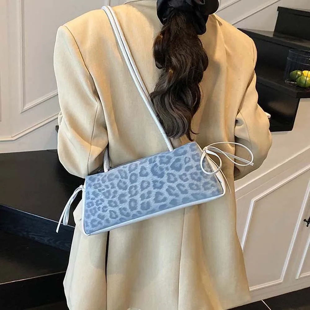 

Милая французская сумка-палка, большая вместительная сумка с бантом и лентой с леопардовым принтом, сумки для подмышек, водонепроницаемая текстурированная сумка на плечо из искусственной кожи на каждый день