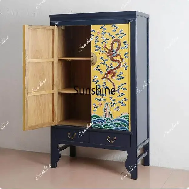 

New Chinese solid wood antique painted storage bedroom cabinet