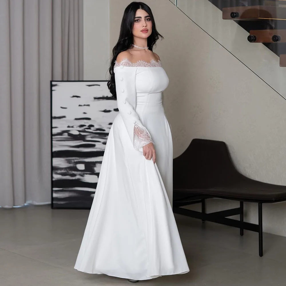 

Vanessa Dubai White Off the Shoulder Evening Dress 2023 Customized Lace Strapless Off the Shoulder A-Line Party Gowns Prom Dress