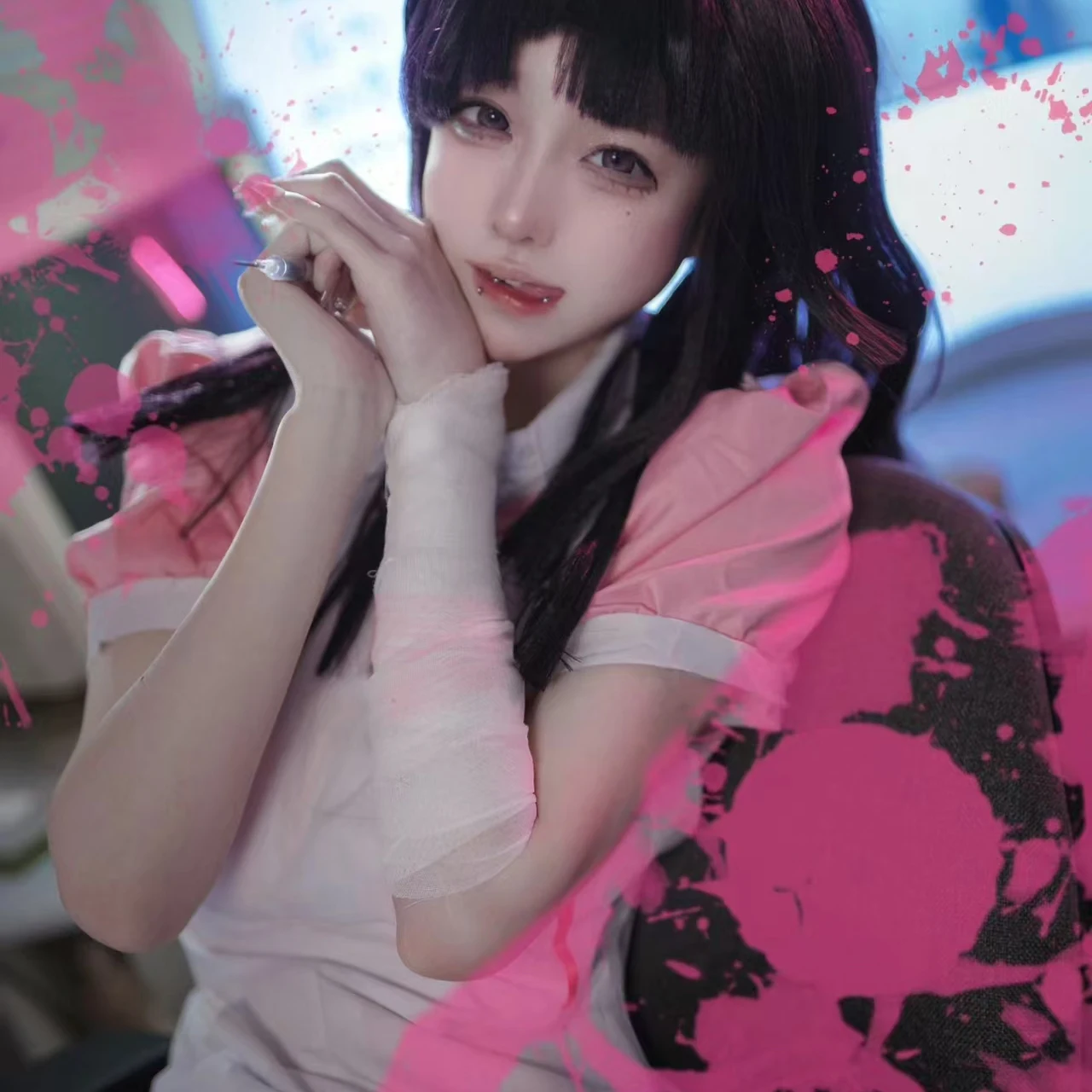 Danganronpa ميكان تسوميكي زي تنكري مع شعر مستعار للنساء ، زي موحد للممرضات ، زي خادمة ، طقم كامل ، تصميم أنيمي للهالوين