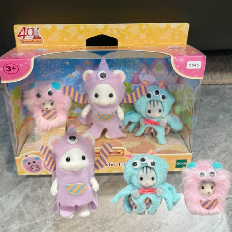 

Genuine Animal Sylvanian Families Funny Monster Trio Husky Doll Figrues Room Ornaments Collectible Model Christmas Gift Toy