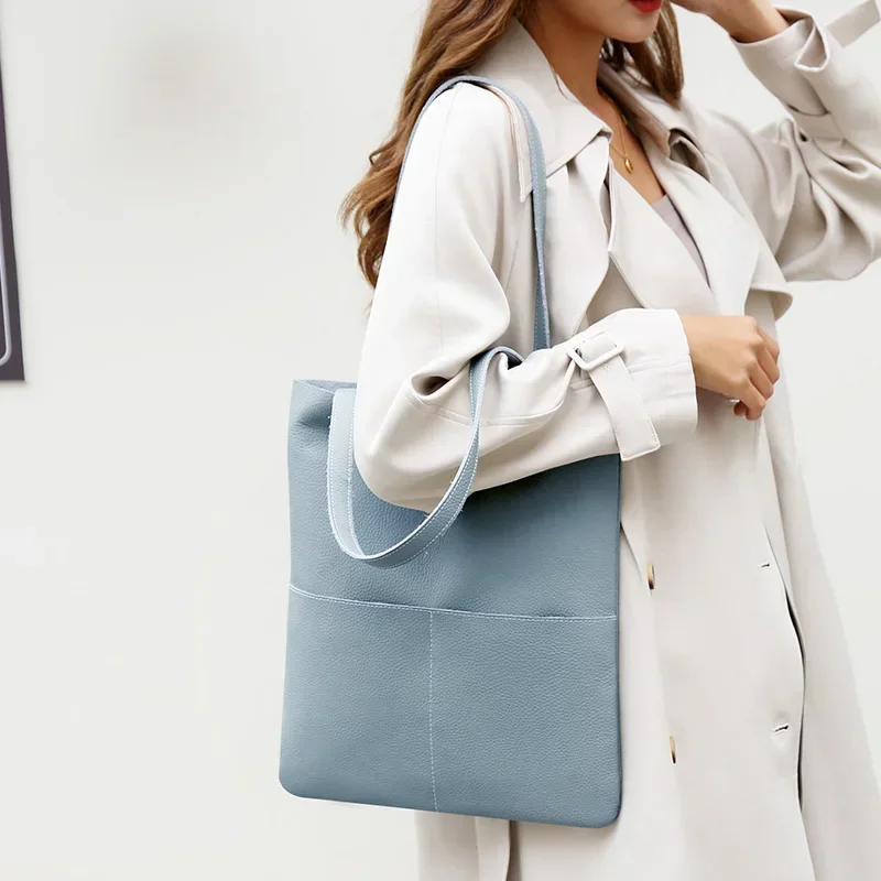 

New Fashionable Leather Shopping Bag, First Layer Cowhide Handbag, Mother Bag, Soft Material, Large Capacity, Shoulder Bag