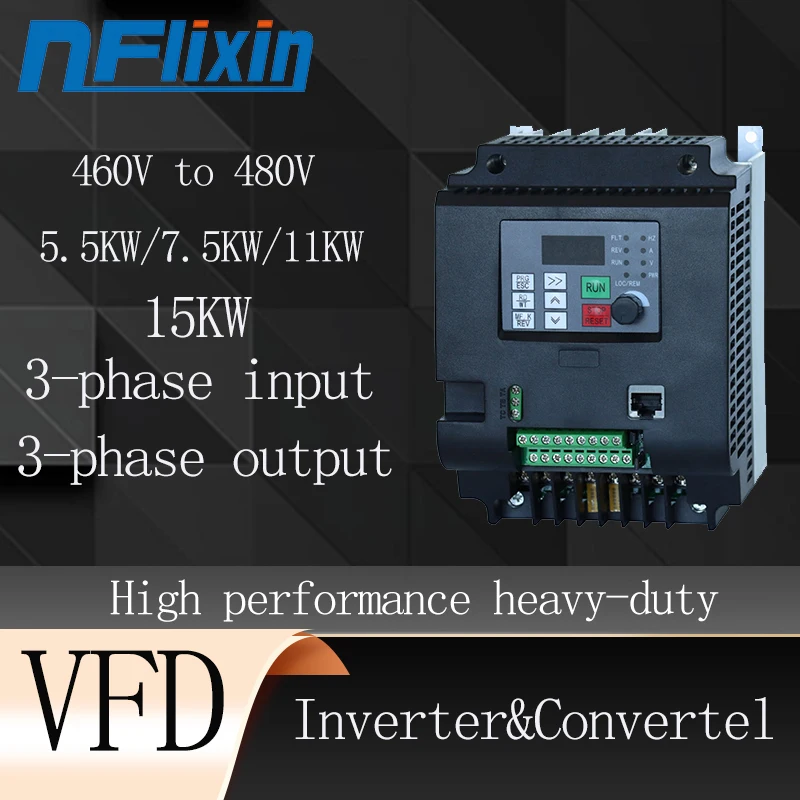 VFD Variable Frequency Converter Inverter 3-Phase Input 460V-480V 5.5-15KW AC Drive for Fan/Pump Speed Controller