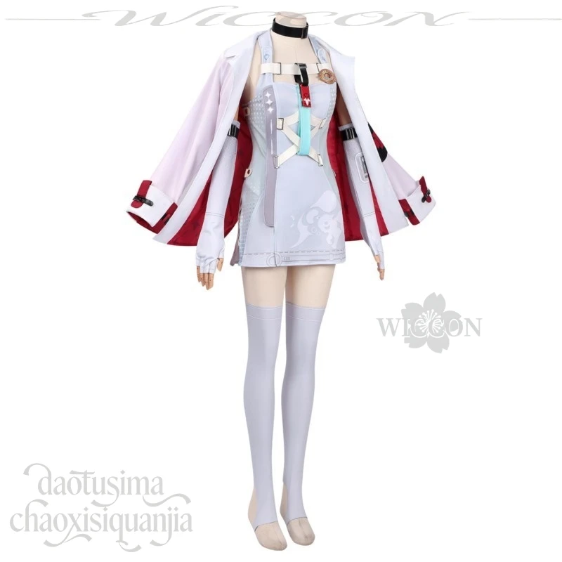 Anime Game Iroi Cosplay Costume Y2K Style White Cape Dress Matching Gloves Green Wig Punk Outfit For Halloween Cosplay Events view 5