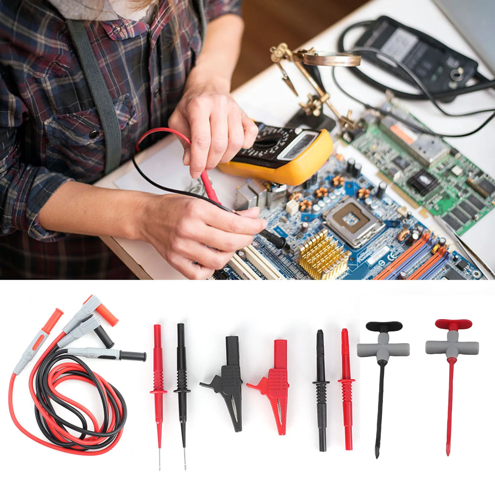 Kit de chumbo de teste eletrônico 32 Polegada extensões de chumbo pvc sondas intercambiáveis multímetro testador eletrônico agulha clipe conjunto