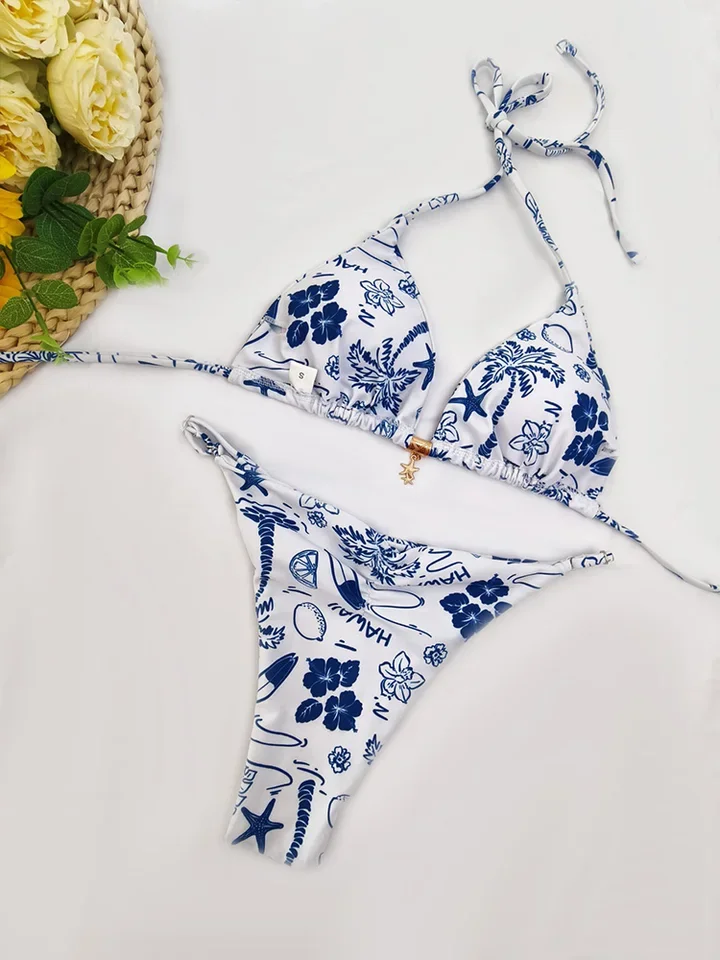 Vzvn Sexy Lace Up Polka Dot Bikinis Women Split Swimsuit Beach Bikini 2026 New All Season Backless Vacation Bikinis 2 Piece Set