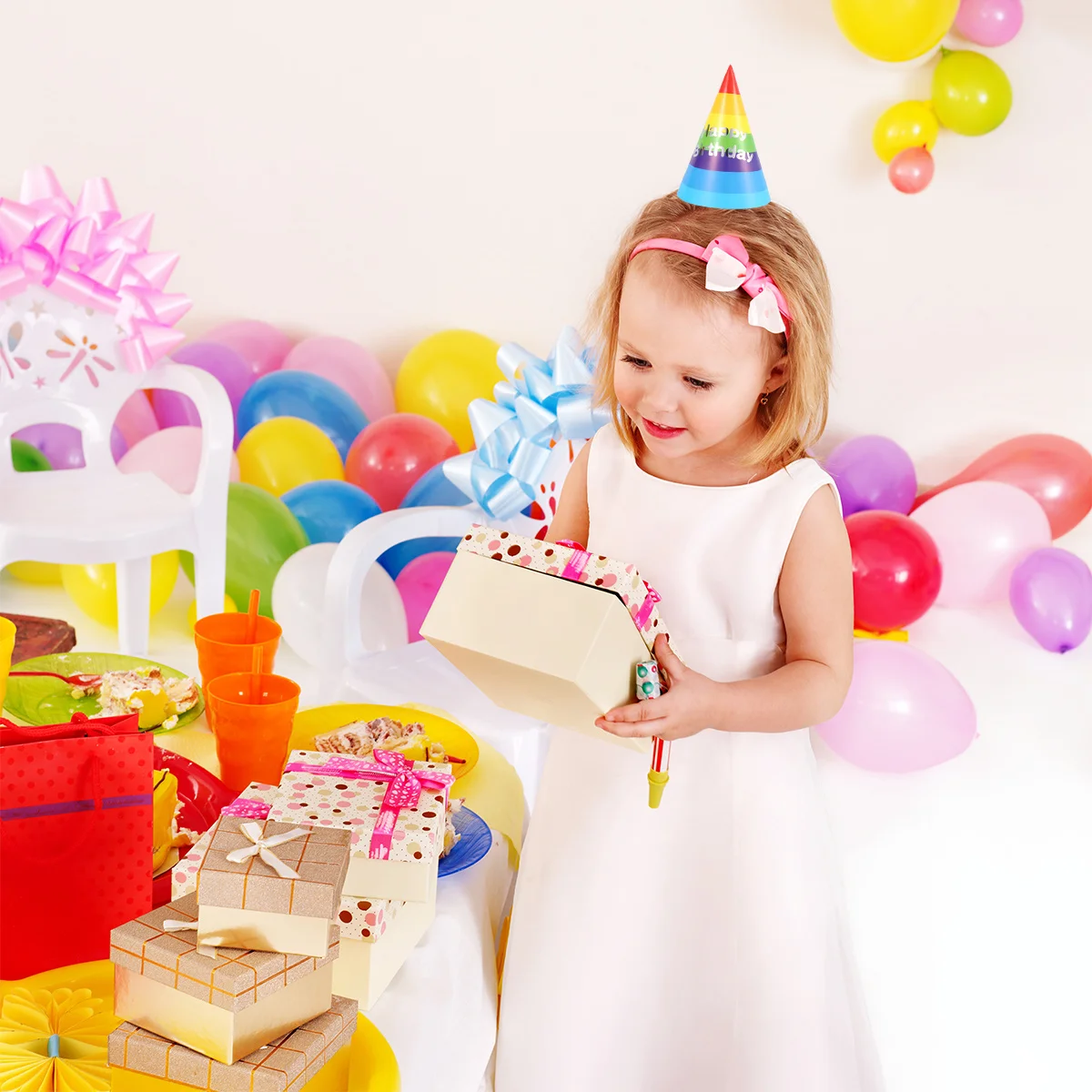 

50Pcs Birthday Party Cap for Children Rainbow Triangle Hat Eye-Catching Design Secure Fit Decorative Use Party Favors Supplies