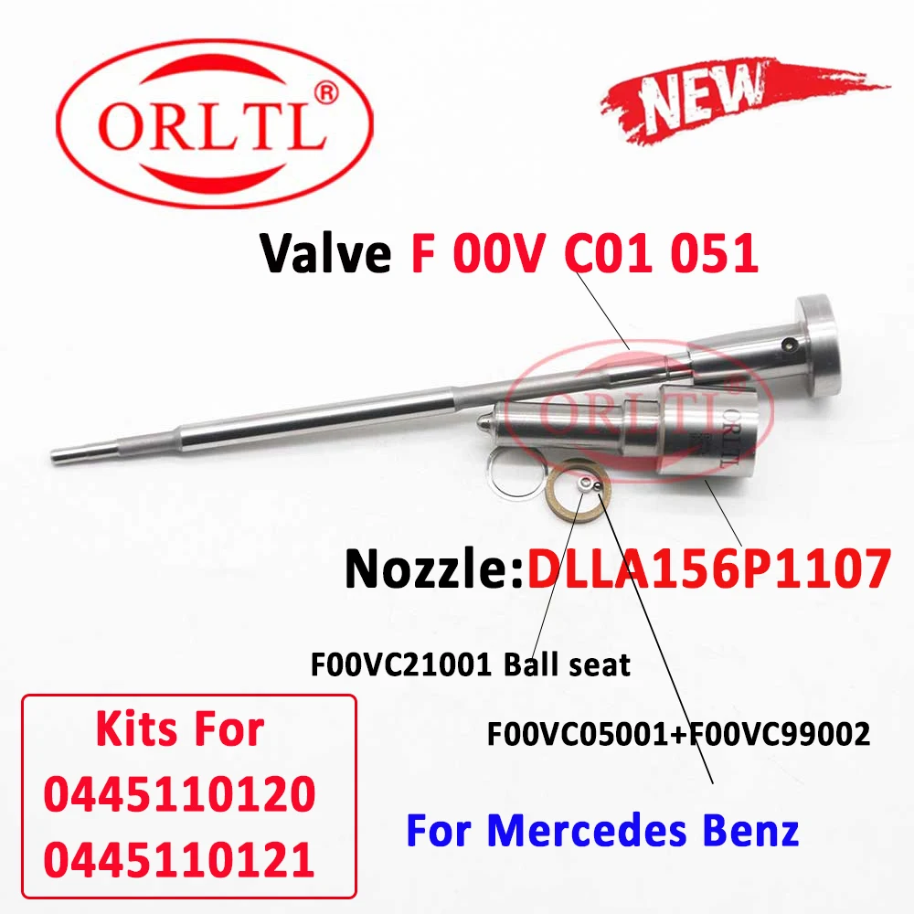 

ORLTL 0445110120 Diesel Injector Kits Nozzle DLLA156P1107 0433171712 Valve F00VC01051 For Mercedes Benz 0445110121 613 070 08 87