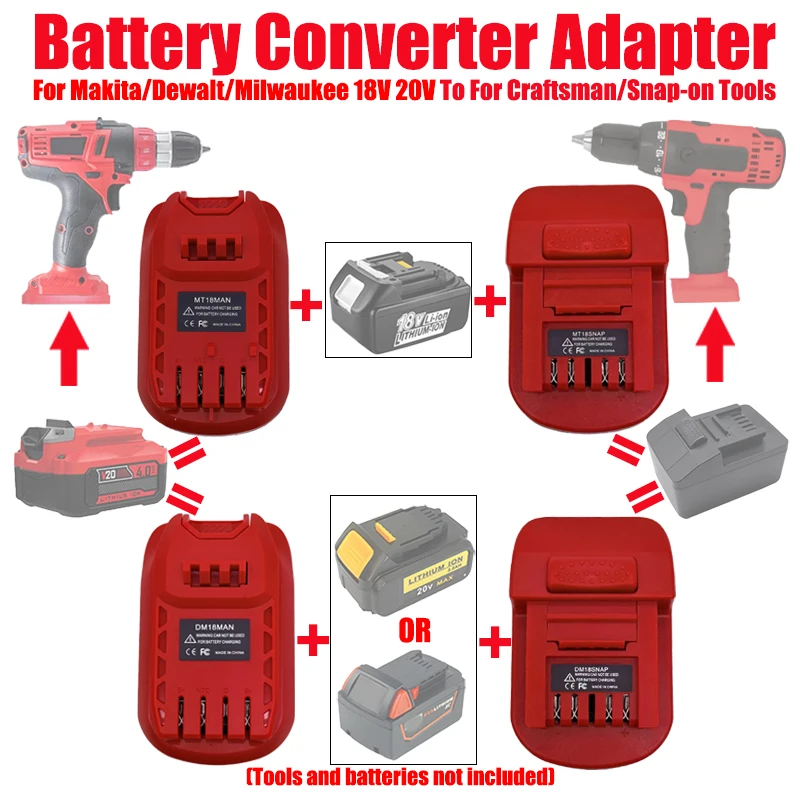 

ALASICKA DM18MAN DM18SNAP MT18MAN MT18SNAP Adapter for Dewalt/Milwaukee/Makita Batteries Convert To for Craftsman/Snap-on Tools