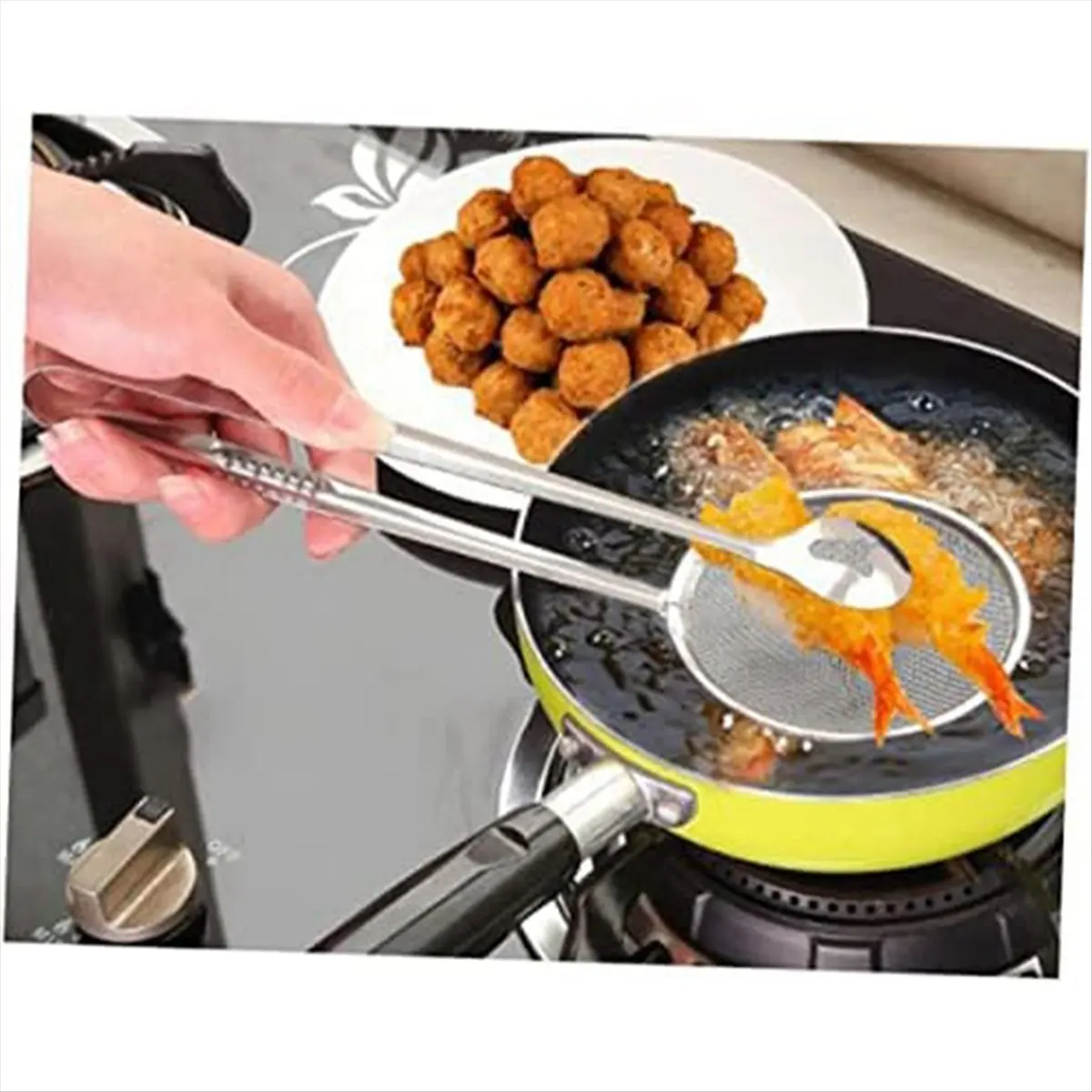 FOR HOME High Temperature Resistant Stainless Steel Frying Tongs, Food Fishing Spoon, Draining Food Tongs, Fried Chicken Legs