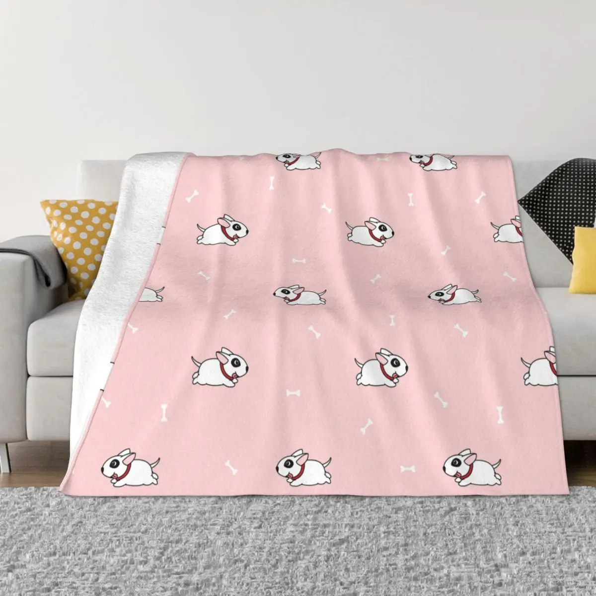 Cute Pink Bull Terrier Puppy Blankets Running Cartoon Flannel Novelty Soft Throw Blankets for Bedspread Spring Autumn