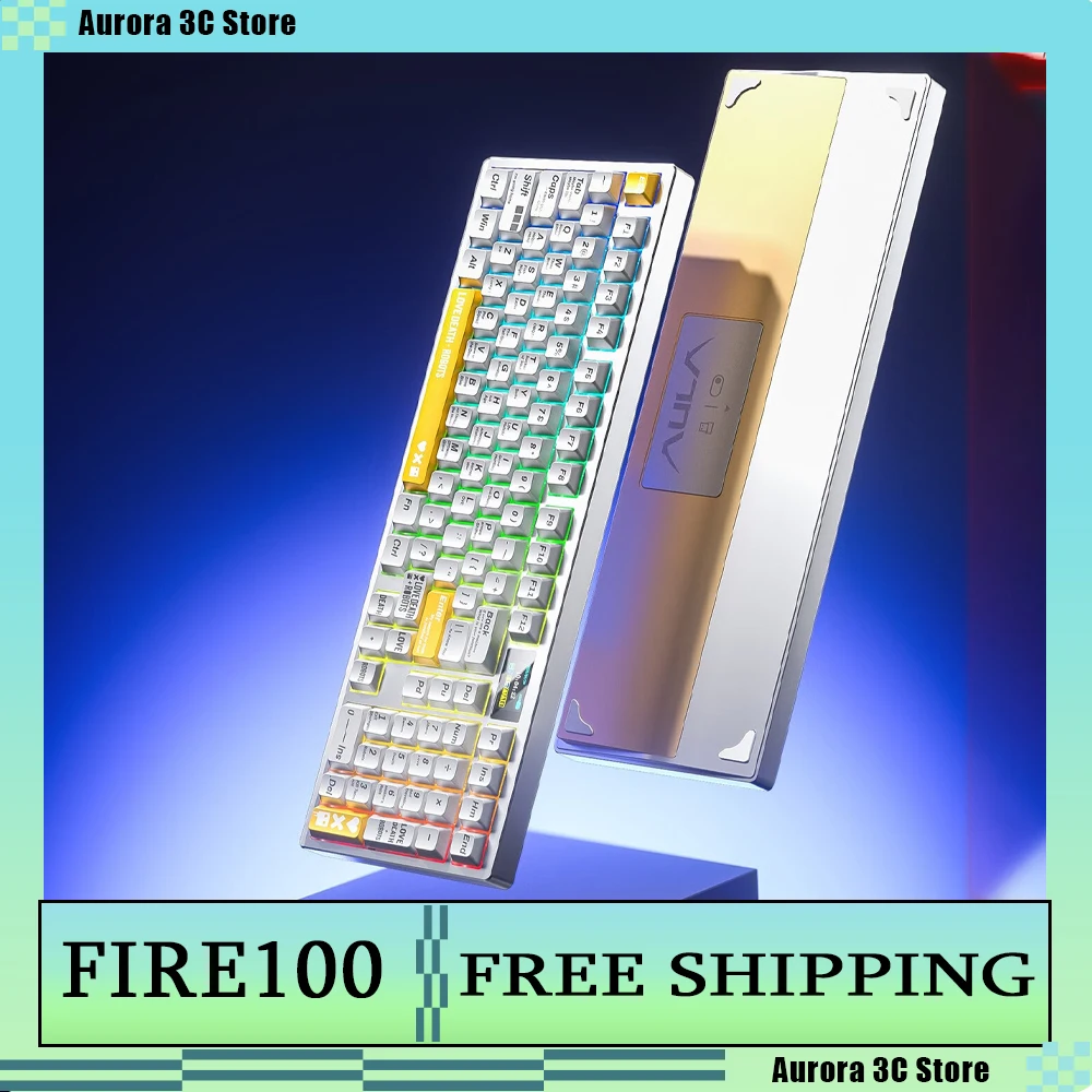 

Игровая клавиатура AULA FIRE-100 из алюминиевого сплава, трехрежимная механическая клавиатура, прокладка светодиодного экрана, RGB, аксессуары для киберспорта на заказ
