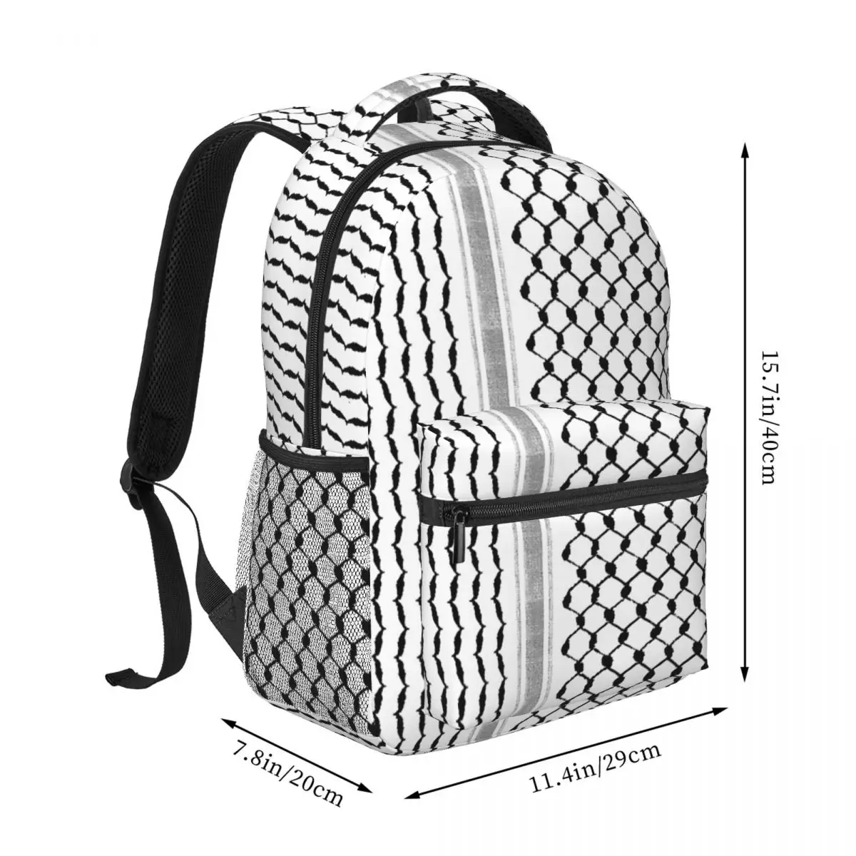 Palestinian Hatta Kufiya Folk Pattern, Palestine Arabic Traditional Keffiyeh Printed Lightweight Casual Schoolbag 17in