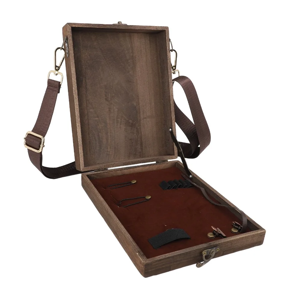 New Carbonized Brown Wooden Messenger Bag Wood Handmade Writing Box Postman Bag