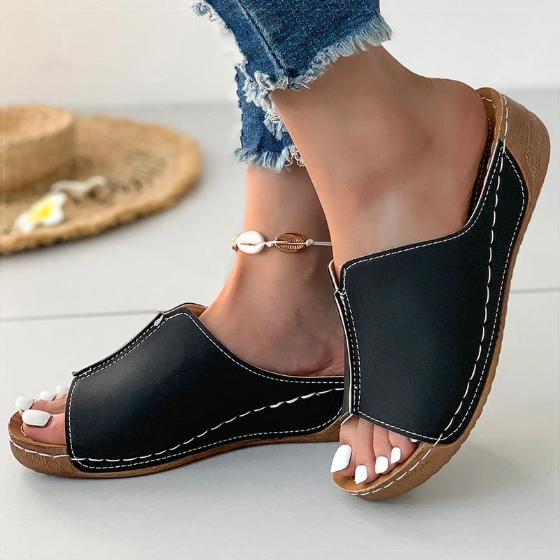 Women's Sandals 2025 Summer Shoes Women Soft Heels Sandals Low Platform Slippers Summer Sandalias Mujer Indoor Outdoor Footwear image 2