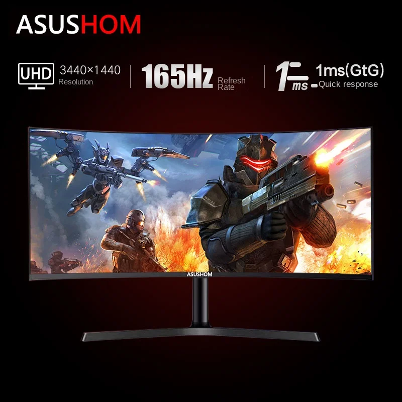 

ASUSHOM 34 Inch Liftable Pc Gamer Monitor 165Hz 4K VA Lcd Display HD Desktop Gaming Computer Screen HDMI 1500R Curved Screen