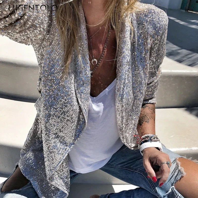 Women Sequins Blazer Small Suits Long Sleeve Temperament New Fashion Female Elegant Cardigan Spring Simple Party Jackets