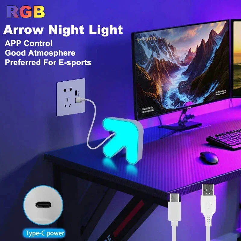 

Светодиодный ночник с управлением через приложение RGB Киберспортивная лампа в форме стрелки Музыка Sync USB Power Настольная декоративная лампа для декора игровой комнаты
