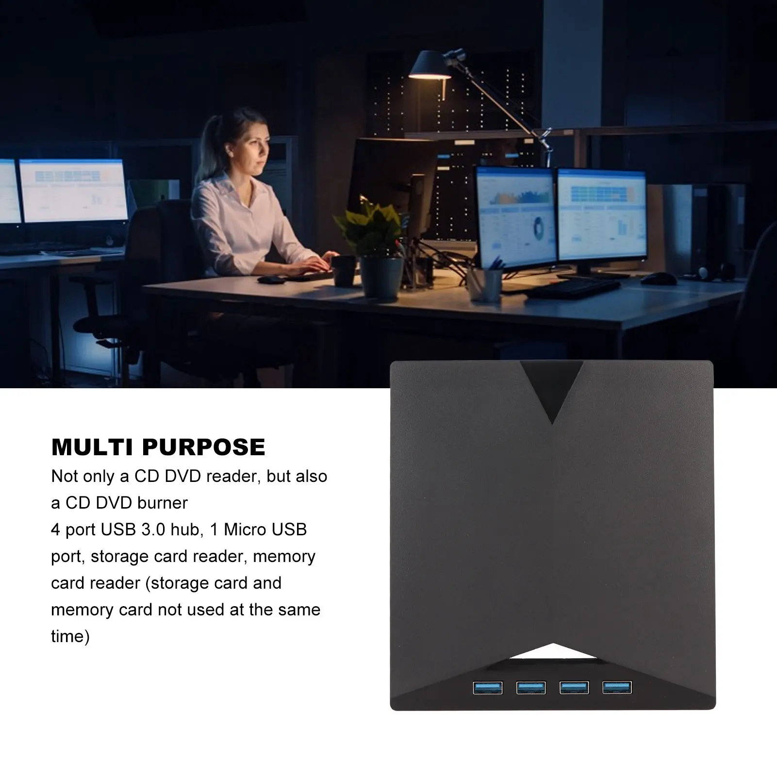 External Optical Drive Portable 7 in 1 CD DVD Player Storage Card Reader USB3.0 High Speed Data  Type C for Laptop