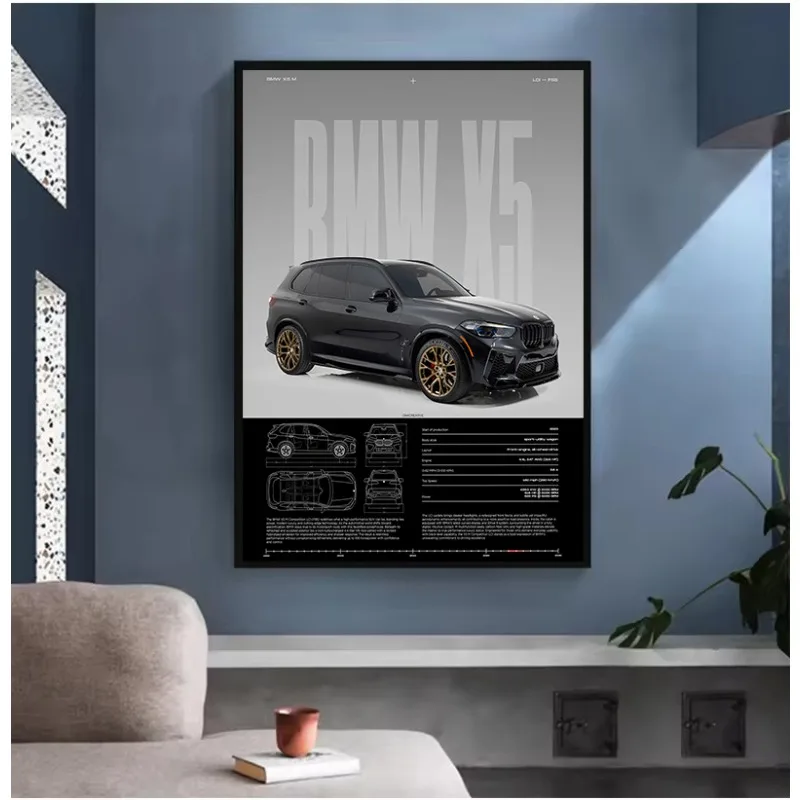 الموضة الشهيرة الفاخرة سيارة المنافسة M4 M3 السوبر الشمال المشارك حائط لوح رسم الفن صور المنزل النوم ديكور غرفة نوم #4