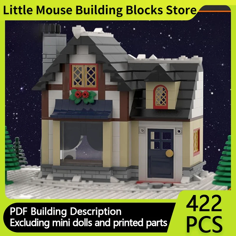 

City Street View Model MOC Building Bricks Village Winter Cottage Modular Technology Gifts Holiday Assemble Children Toys Suit