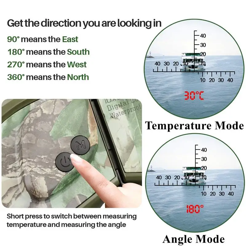 Imagem -02 - Boshile-binóculos Rangefinder com Display Lcd Bússola Digital Temperatura Grande Ocular Impermeável Frogproof para Caça 10x50