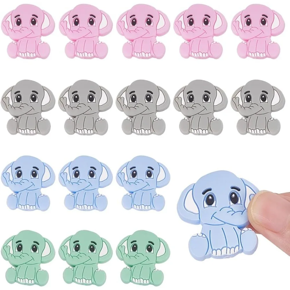 16 Pcs Elephant Silicone Beads, 4 Colors Animal Silicone Beads Cute Cartoon Silicone Beads Bulk for DIY to Make Handicrafts