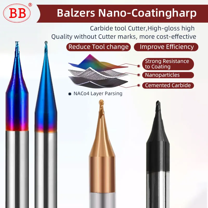 Imagem -02 - Micro Fresa Mini Bola Plana Nariz Fresa 2f Cnc Usinagem de Precisão Aço Cobre Alumínio Aço Duro 0.1 Mm0.9 mm bb