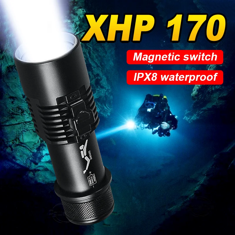 Профессиональный Фонарик Для Дайвинга Xhp170 Ipx8, Мощный Перезаряжаемый Светодиодный Фонарь Для Плавания