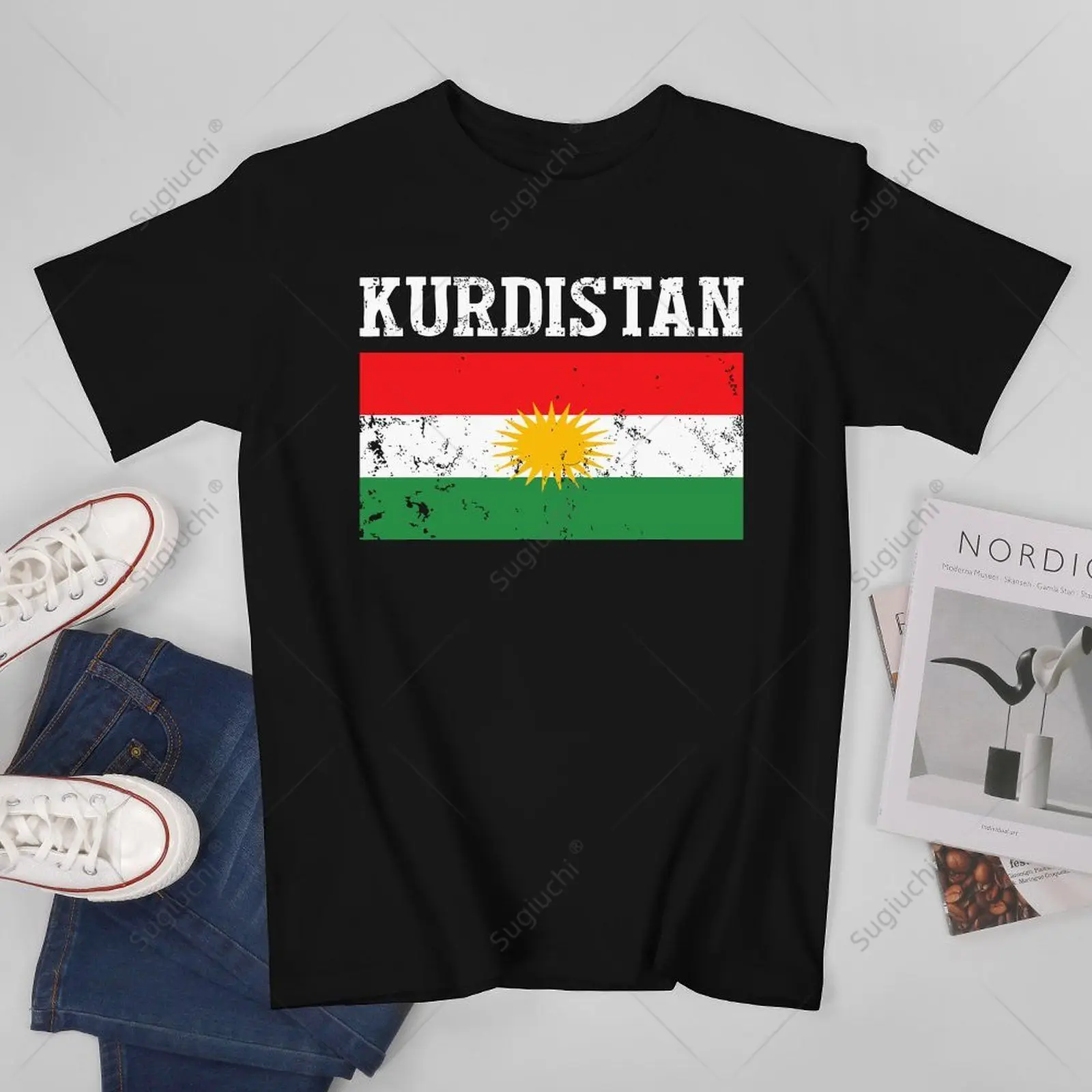 Unisex Men Vintage Retro Kurdistan Flag Kurdish Tshirt Tees T Shirts Women Boys 100% Cotton T-Shirt