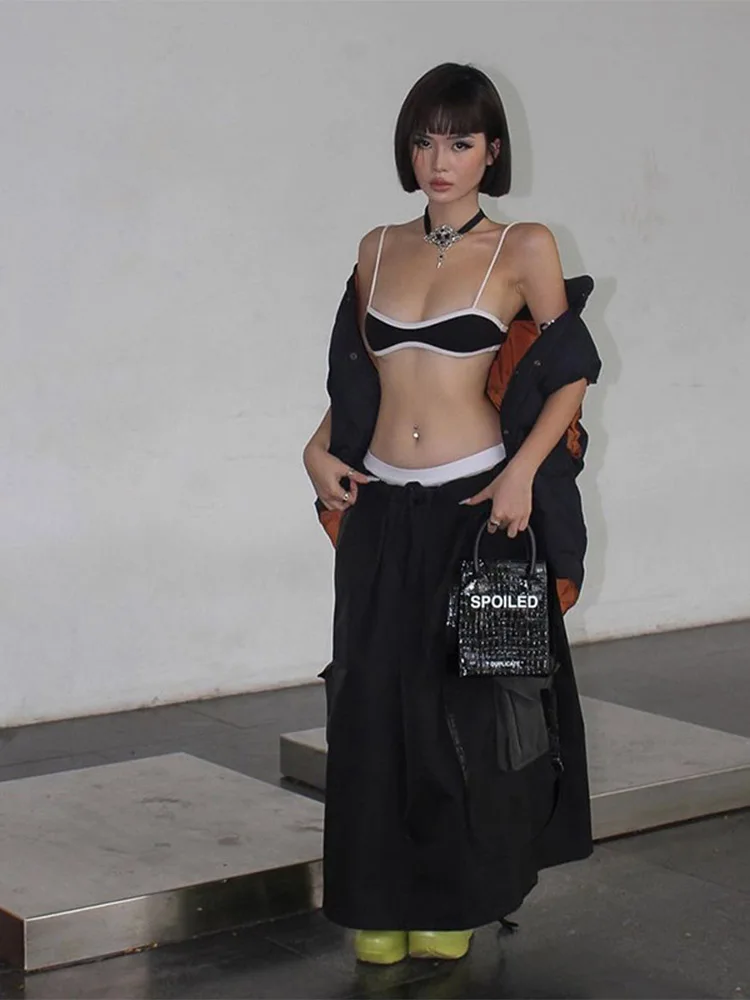 Black Crop Tops Print Sleeveless Casual Tank Tops 2024 New Y2K Aesthetic Fairy Grunge Gothic Sweet Cute 90s Egirl Camisole