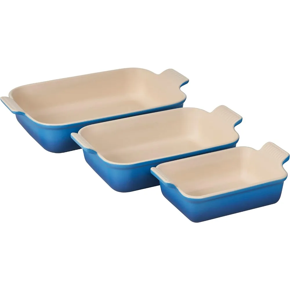 

Коллекция Le Creuset Stoneware Heritage: прямоугольный набор посуды из трех предметов с узором Марсель