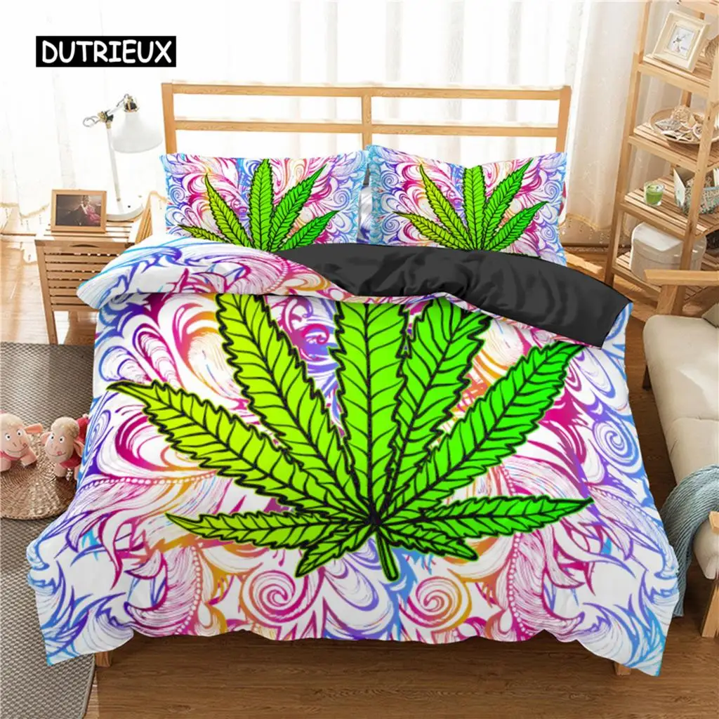 

New Arrival Weed Leaves Bedding Set Single Twin Queen King Size Quilt Cover Pillowcase Duvet Cover Polyester Comforter Cover