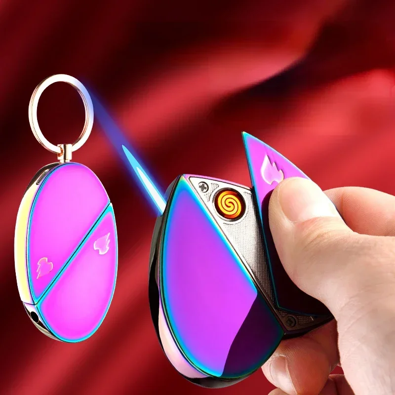 Heart Shaped Dual Purpose Folding Electric Gas Lighter USB Electronic Charging Arc Lighter Flame Butane Gift 2 in 1