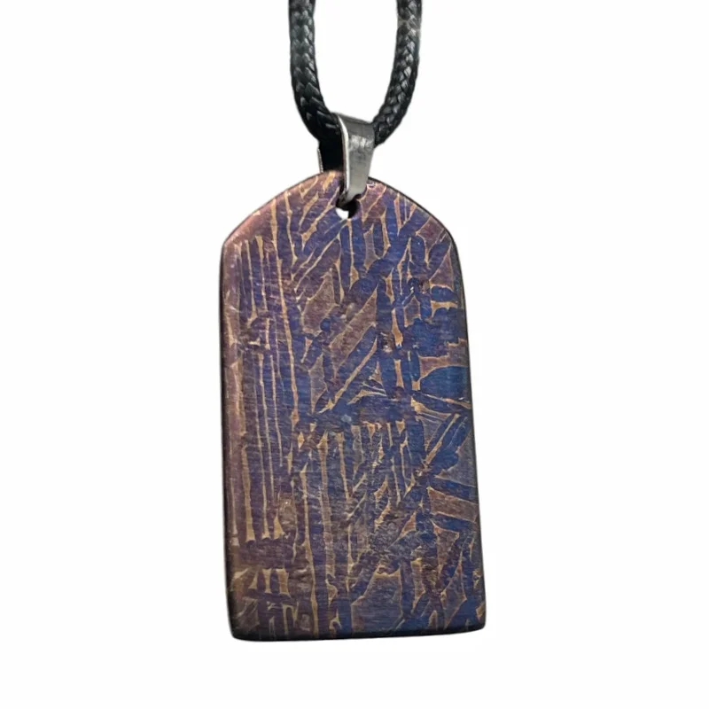Authentic Muonionalusta Iron Meteorite Necklace  Blue-Brown Etched Texture  Minimalist Cosmic Jewelry LK409
