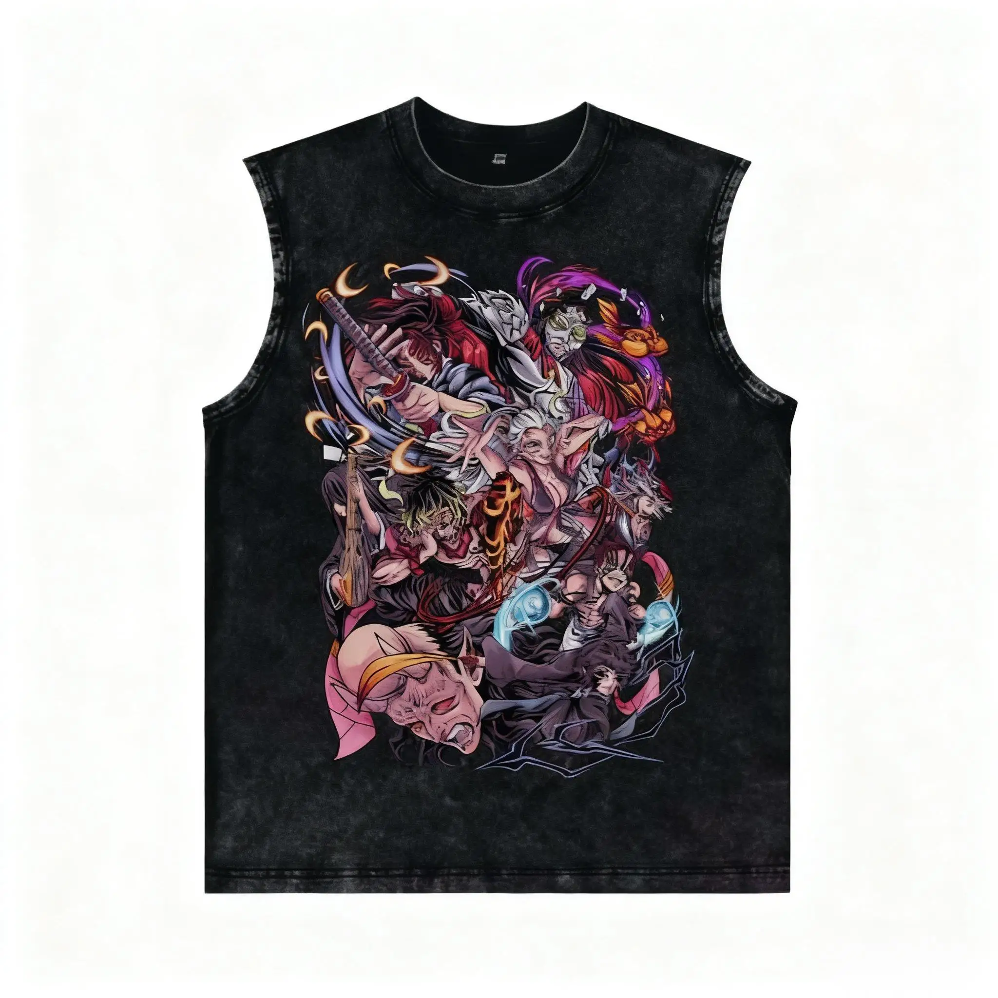 Nieuwe Trendy Demon Slayer Mouwloos T-shirt Man Vrouwen Tank Top Vintage Wassen Anime Gedrukt Gym Vest Streetwear Harajuku Oversized