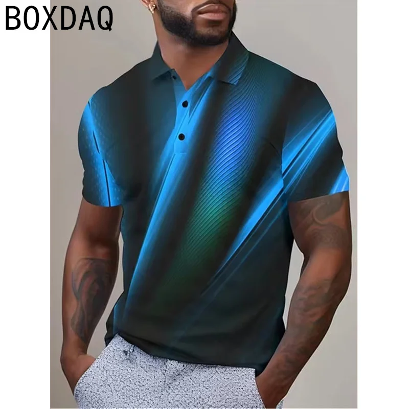 Men's Collar Polo Shirt 3D Optical Illusion Print Fashion Personality Shirt Big Size Men's Short Sleeve Lapel Casual Sport Polos