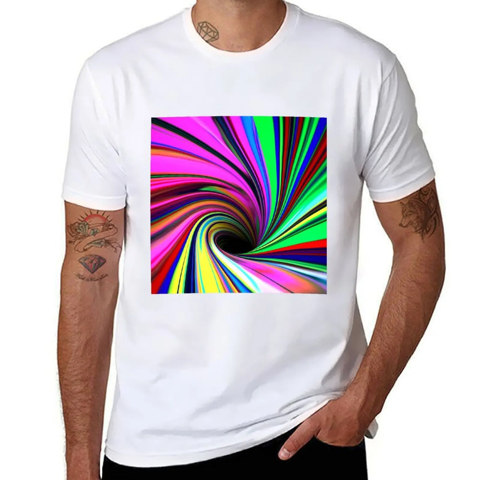 Psychedelic Warped Optical Illusion Colorama Vortex T-Shirt funny shirt cotton customs mens graphic t-shirts anime