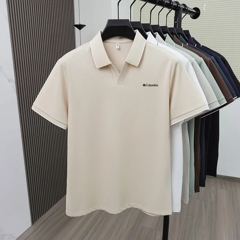Summer Men's Premium Fabric Short Sleeve Polo Shirt Button-Free Design Lightweight Soft Breathable Business Casual Daily Polo T
