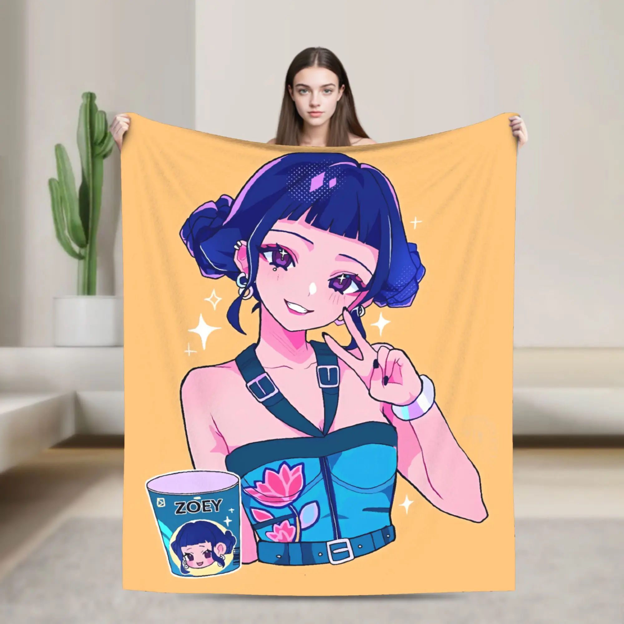 

KPop Demon Hunters Zoey Plush Blanket Girls Boys Flannel Throw Blanket For Couch Chair Soft Custom DIY Quality Bedspread Gift