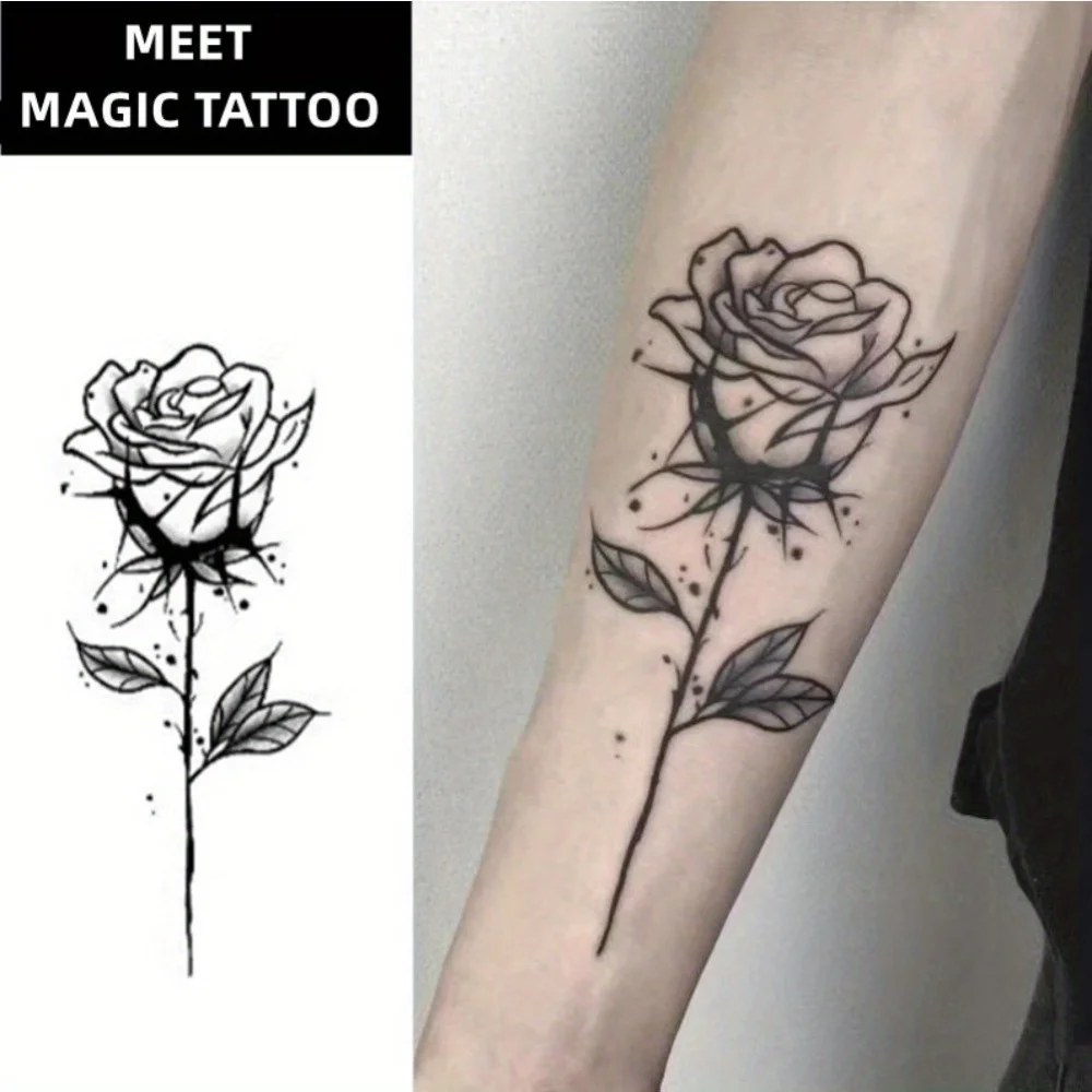 1pc Flower Patterned Herbal Tattoo Sticker, Symbolizing Noble and Beautiful Flower Arm Tattoos, Waterproof