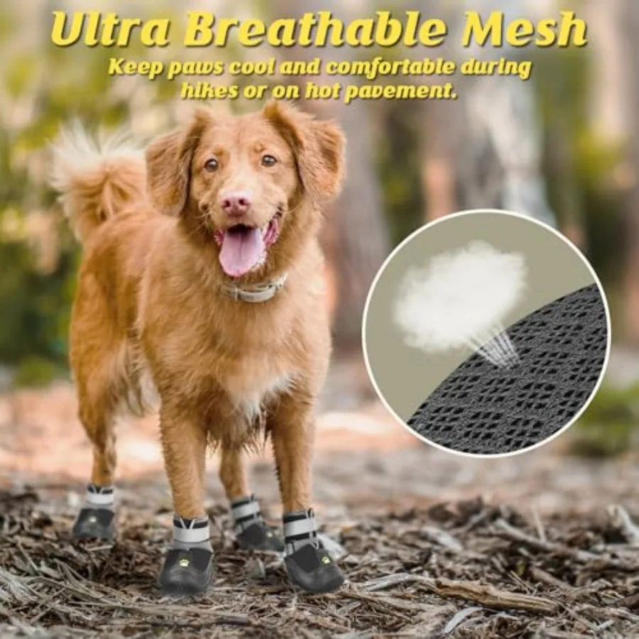 통기성 강아지 부츠 대형 및 중형견용 뜨거운 포장도로 여름 산책 하이킹 겨울 눈 및 야외 사용용