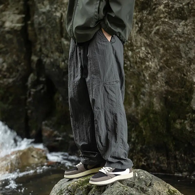 Autumn Cargo Pants Men 2024 100% Nylon Safari Style Solid Double Side Pockets Men Pants Outdoors Tourism Men Clothes