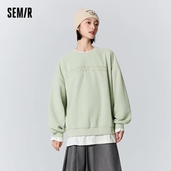 Semir Sweatshirt Women Medium Long Letter Loose 2023 Winter New Anti-Static Polar Fleece Pullover