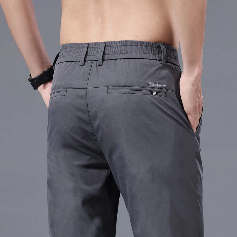 Spring Summer Thin Mens Pants Straight Business Casual Pants Ice Silk Quick Dry Breathable Korean Trousers Fashion Men Clothing