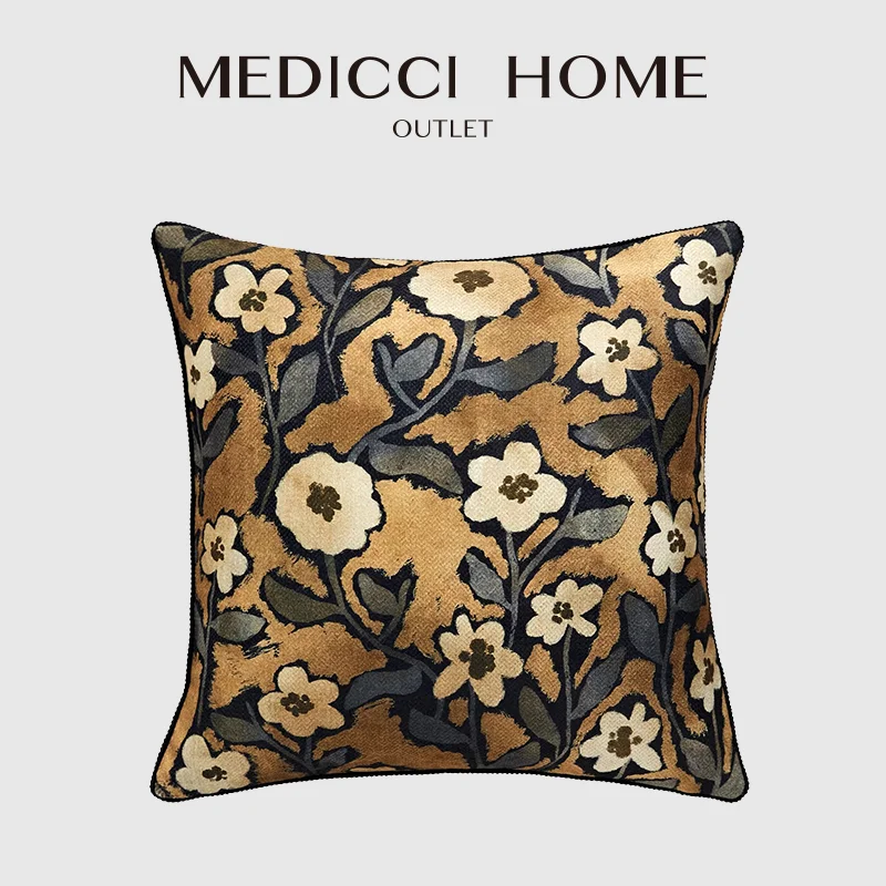 Medicci Home Luxe Traditional Golden Floral Pattern Decorative Cushion Cover Warm And Moody Atmosphere Pillow Case For Any Room