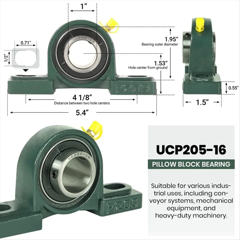

2 упаковки UCP205-16 шарикоподшипника с опорным блоком - стальные подшипники диаметром 1 дюйм с твердым чугунным основанием