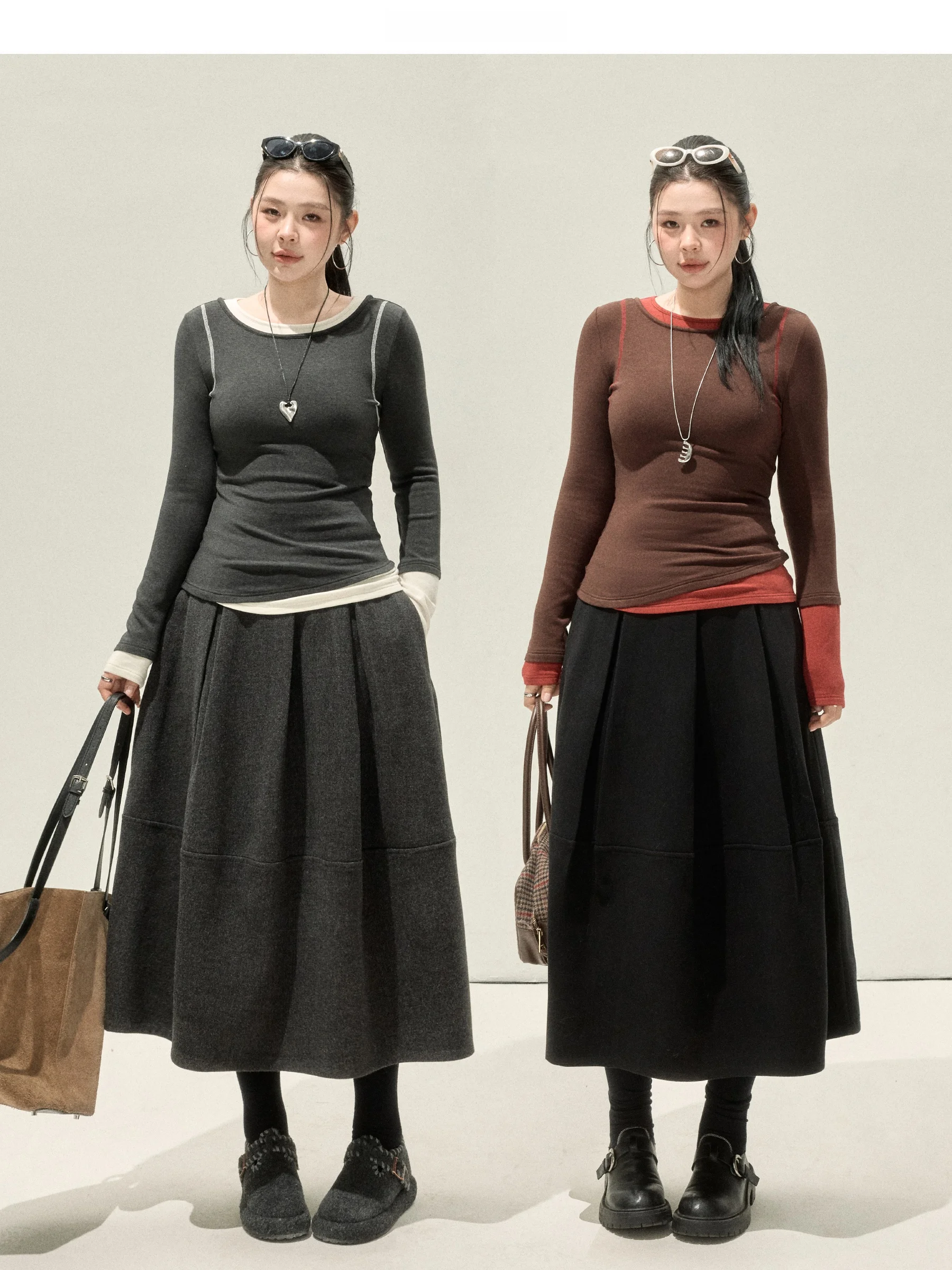 Jululook Studio Slim Fit Long Sve Inner Wear para mulheres plus size, design casual de duas peças, outono inverno