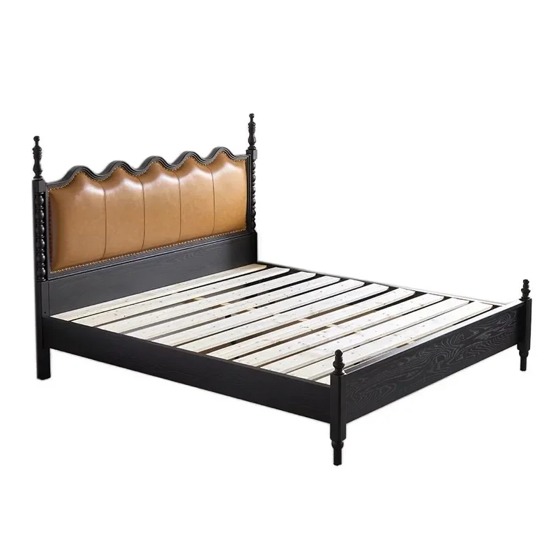 

French retro solid wood, Senna soft bag bed, high-end home, bedroom double small apartment