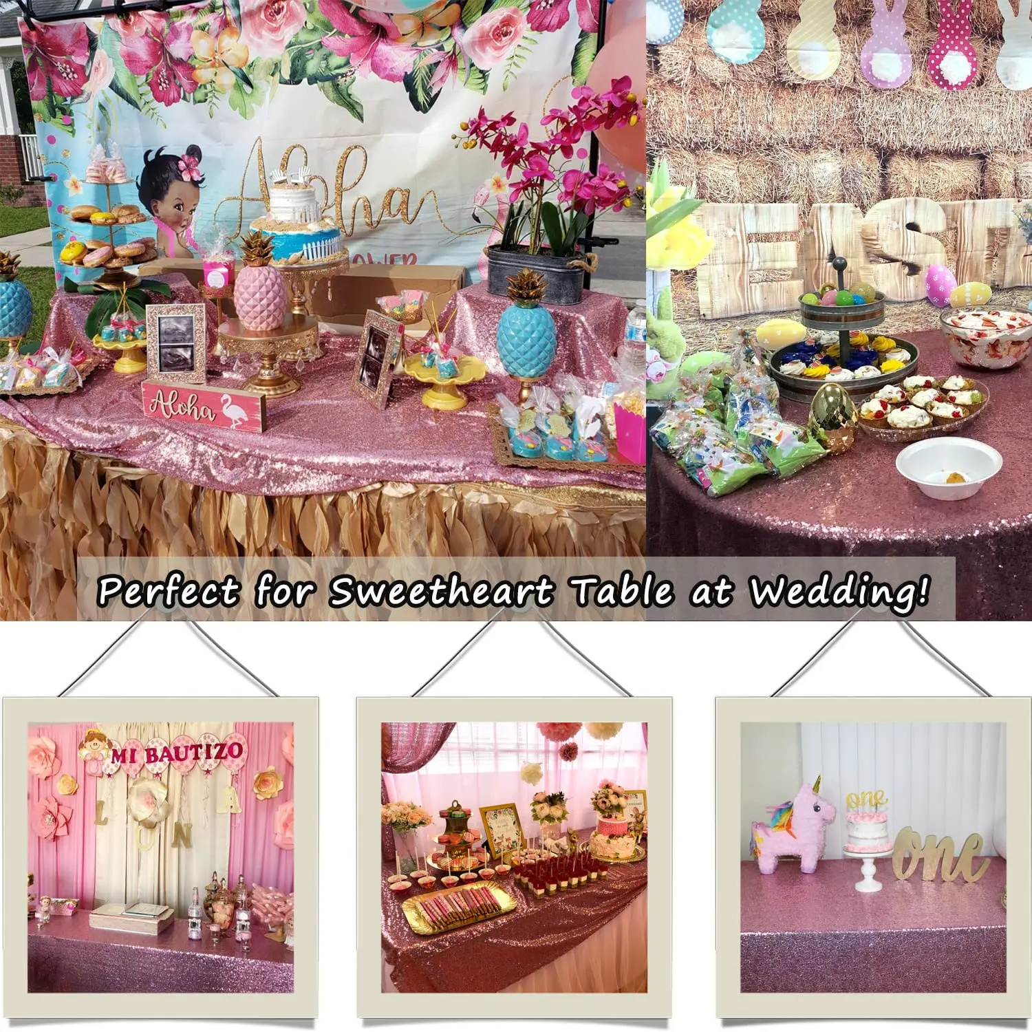 Toalha de mesa redonda fúcsia brilhante, capa de mesa com glitter para festa, jantar, festival, mesa de exposição de casamento